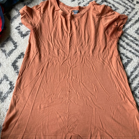 Women aerie short sleeve shirt top burnt light orange stacked distressed hem s - Picture 1 of 6